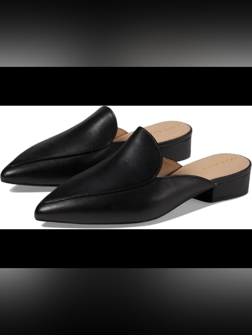 Black Pointed Leather Slide Mule - Women 7.5B